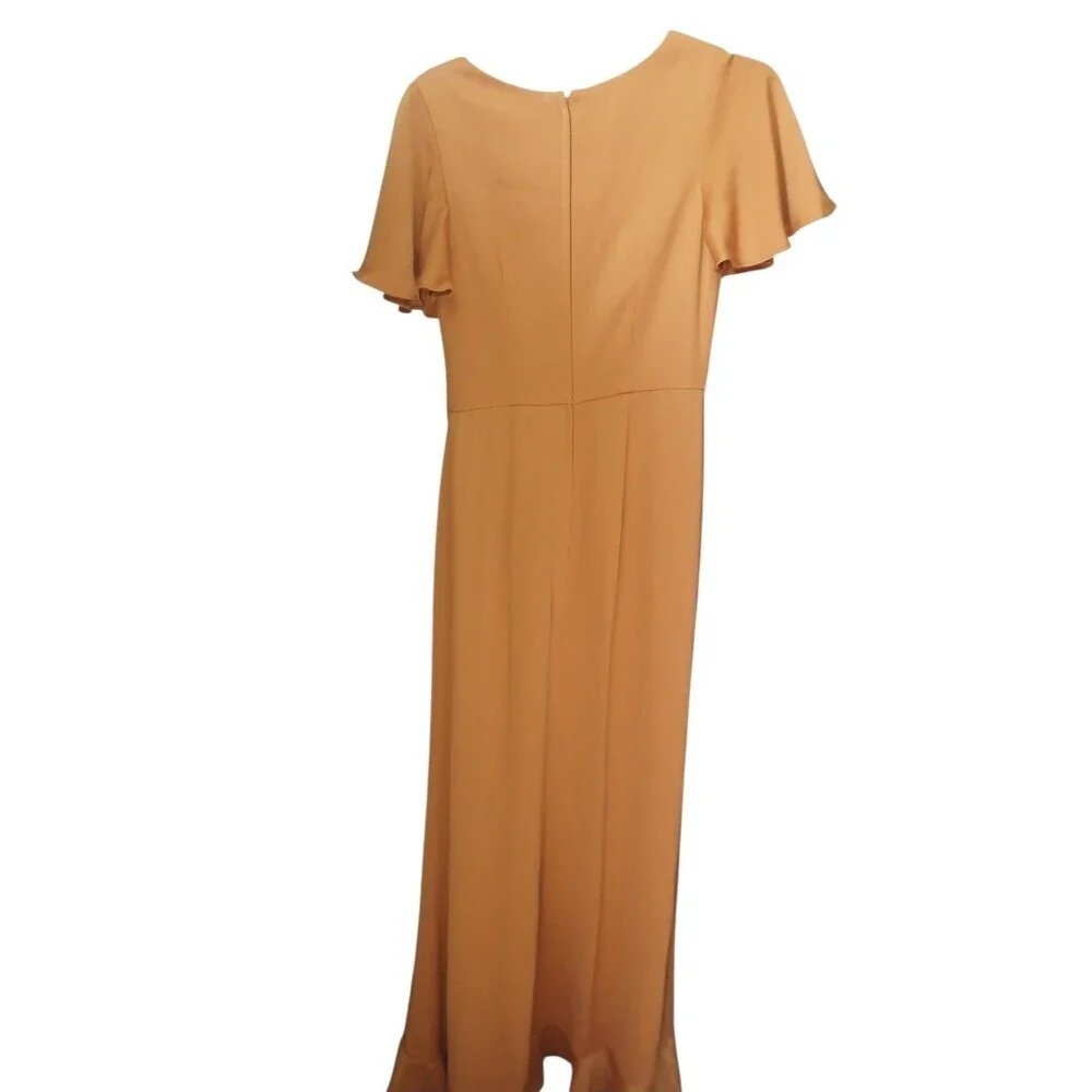 DB Studio Celebrate Mustard Midi Dress Size 4 Ruffle Hem V-Neck Elegant Dress